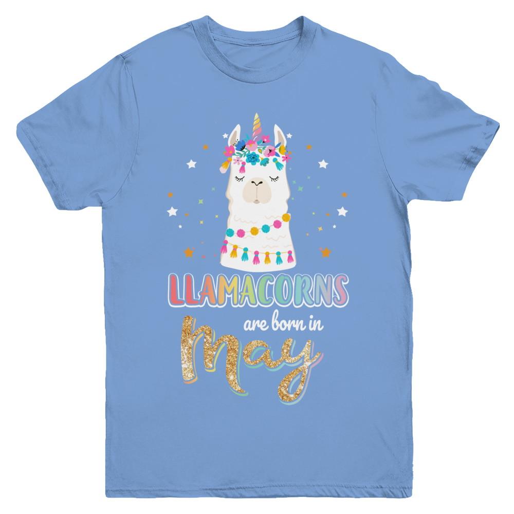 Llama Unicorn Llamacorns Born In May Birthday Gift Youth-Youth Shirt-Youth T-Shirt-Carolina Blue