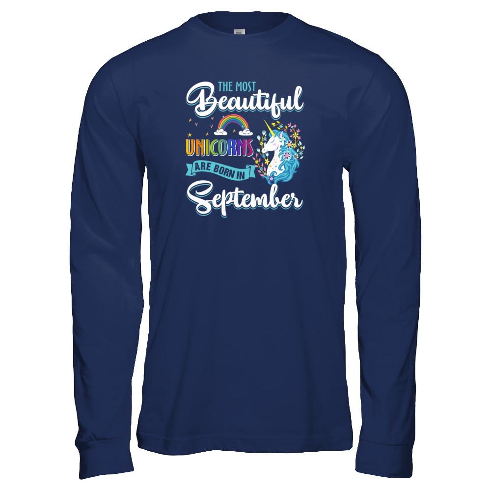 The Most Beautiful Unicorns Are Born In September Birthday-T-Shirt & Tank Top-Long Sleeve T-Shirt-Navy