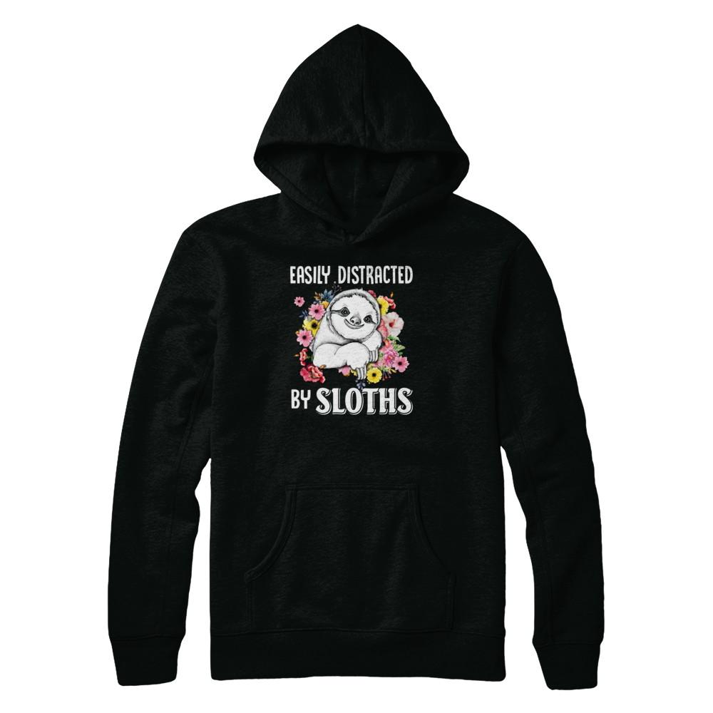 Easily Distracted By Sloths-T-Shirt & Tank Top-Pullover Hoodie-Black