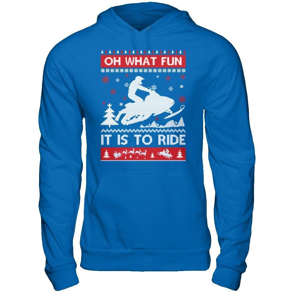 Snowmobile Sweater Christmas Oh What Fun It Is To Ride-T-Shirt & Hoodie-Pullover Hoodie-Royal