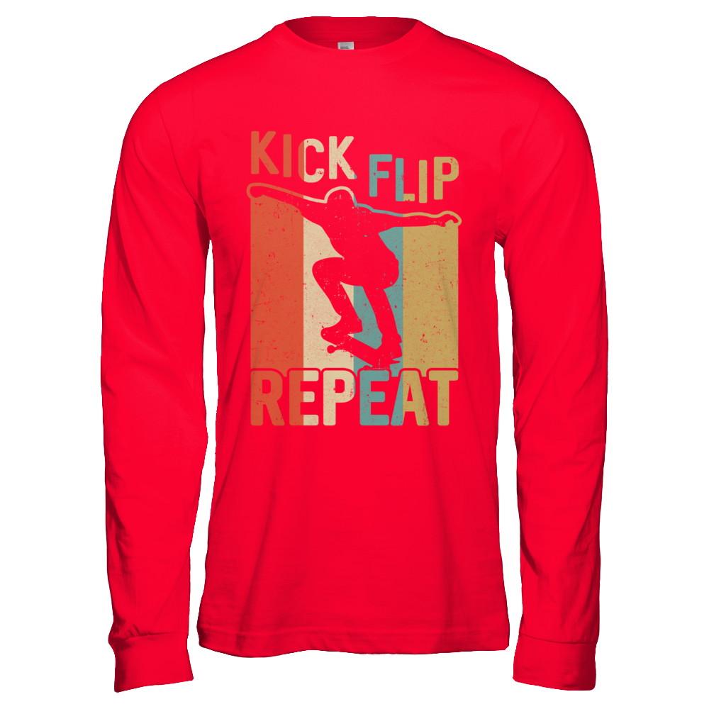 Kick Flip Skateboarding Repeat Vintage Skate-T-Shirt & Hoodie-Long Sleeve T-Shirt-Red