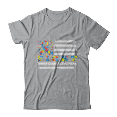 Fight Autism Ribbon US Flag Autism Awareness-T-Shirt & Hoodie-Classic T-Shirt-Sport Grey