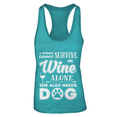 A Woman Cannot Survive On Wine Alone Need Cat-T-Shirt & Tank Top-Women's Ideal Racerback Tank-Tahiti Blue