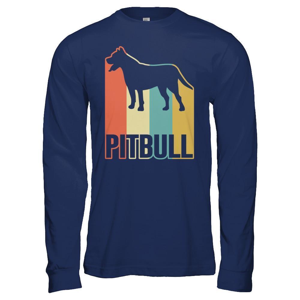 Classic Vintage Retro Style Pitbull Dog-T-Shirt & Hoodie-Long Sleeve T-Shirt-Navy