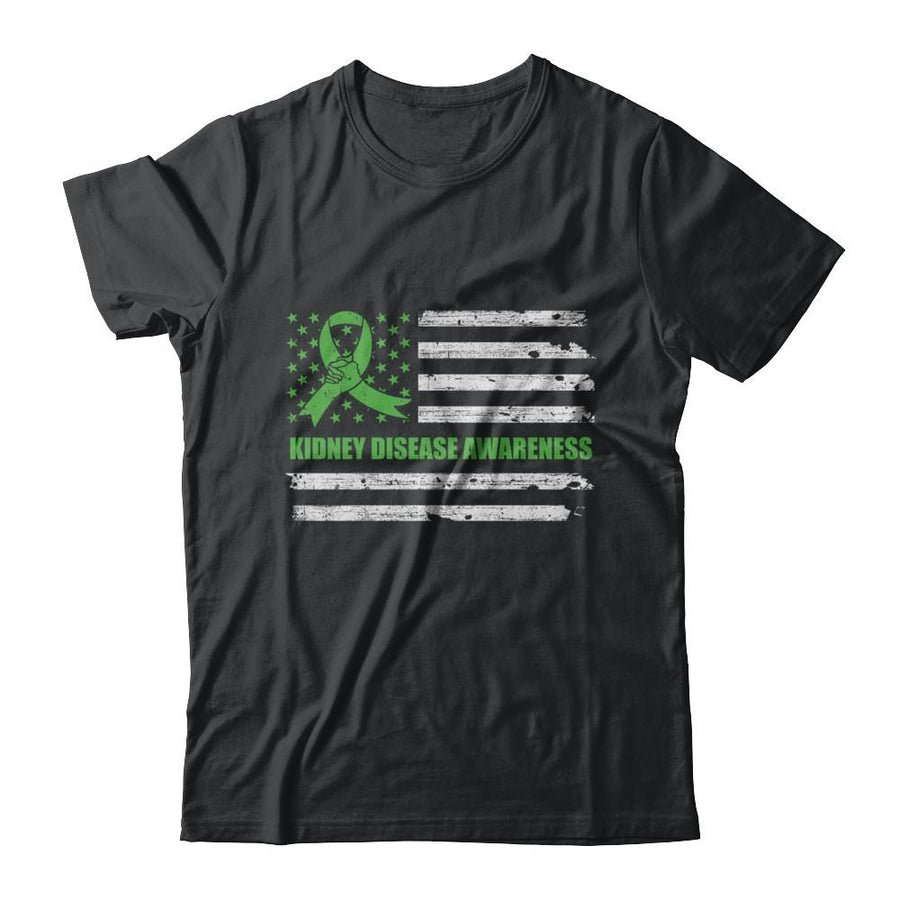 Green Ribbon Kidney Disease Awareness US Flag-T-Shirt & Hoodie-Classic T-Shirt-Black