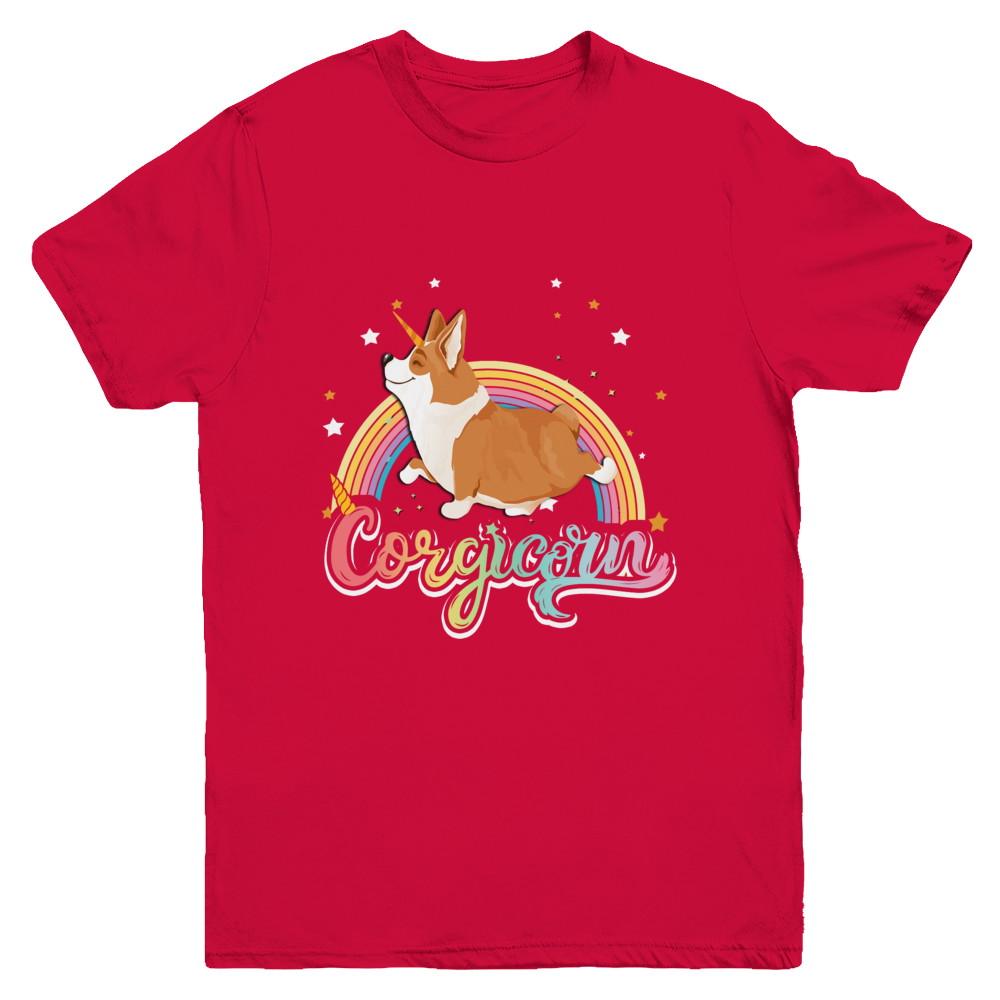 Corgicorn Corgi Unicorn Kids Space Galaxy Rainbow Youth-Youth Shirt-Youth T-Shirt-Red