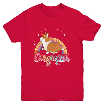 Corgicorn Corgi Unicorn Kids Space Galaxy Rainbow Youth-Youth Shirt-Youth T-Shirt-Red