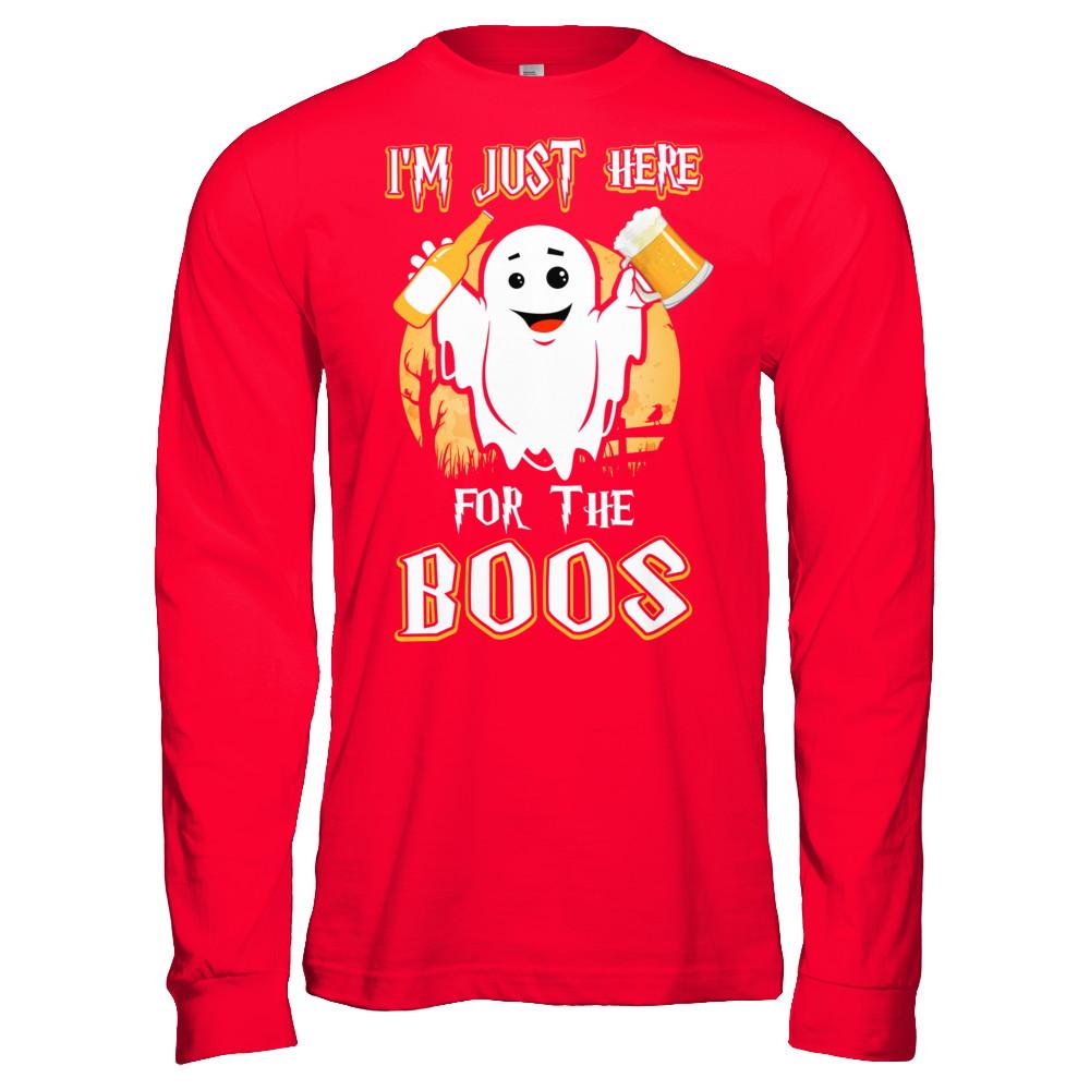 I'm Just Here For The Boos Halloween Beer-T-Shirt & Hoodie-Long Sleeve T-Shirt-Red