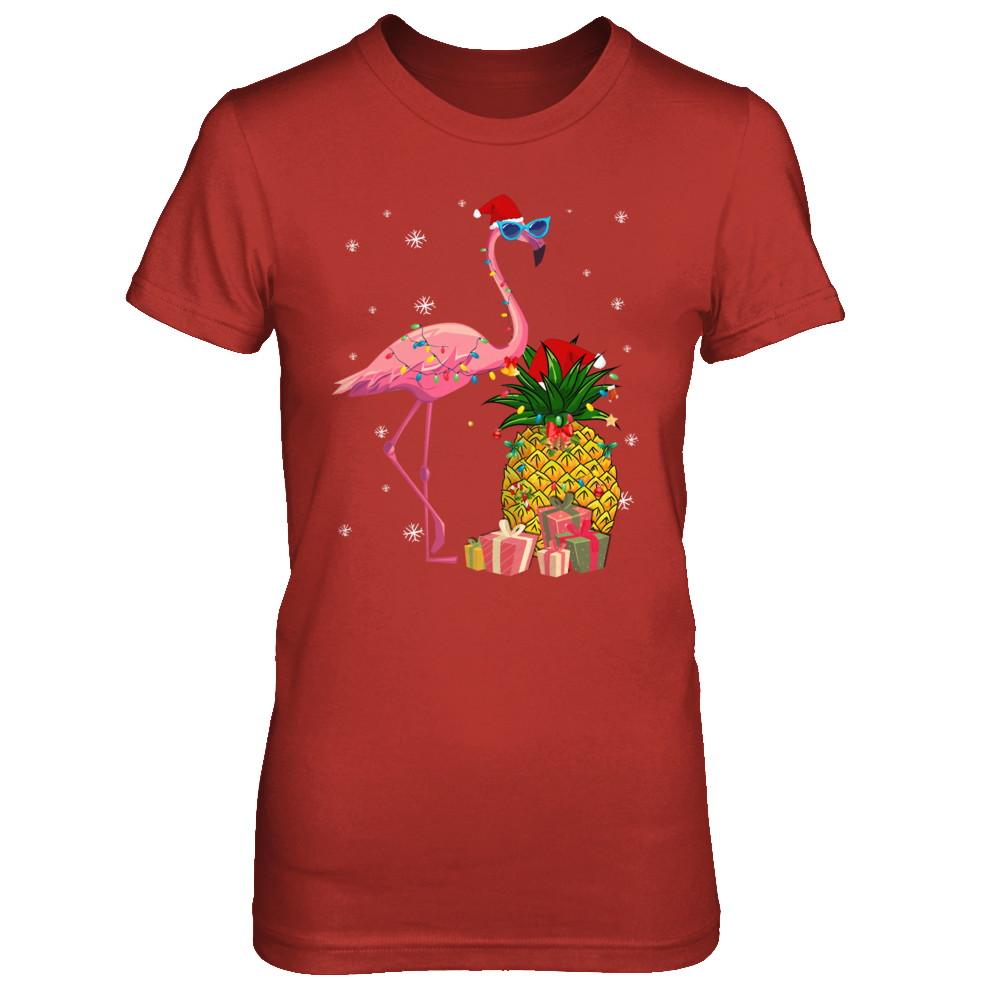Santa Flamingo Hawaiian Pineapple Christmas Gifts-T-Shirt & Sweatshirt-Women's T-Shirt-Red