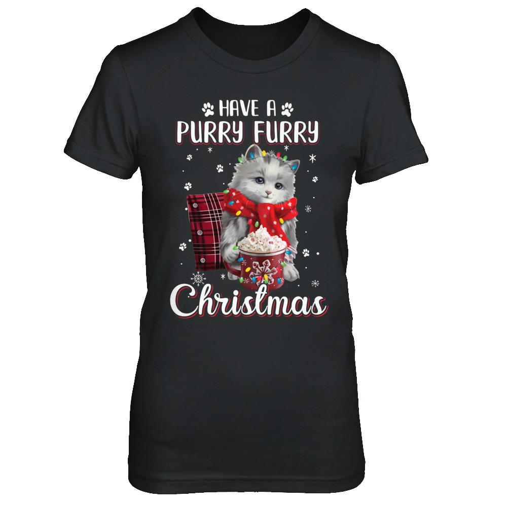 Have A Purry Furry Christmas Funny Holiday Xmas Cat-T-Shirt & Sweatshirt-Women's T-Shirt-Black