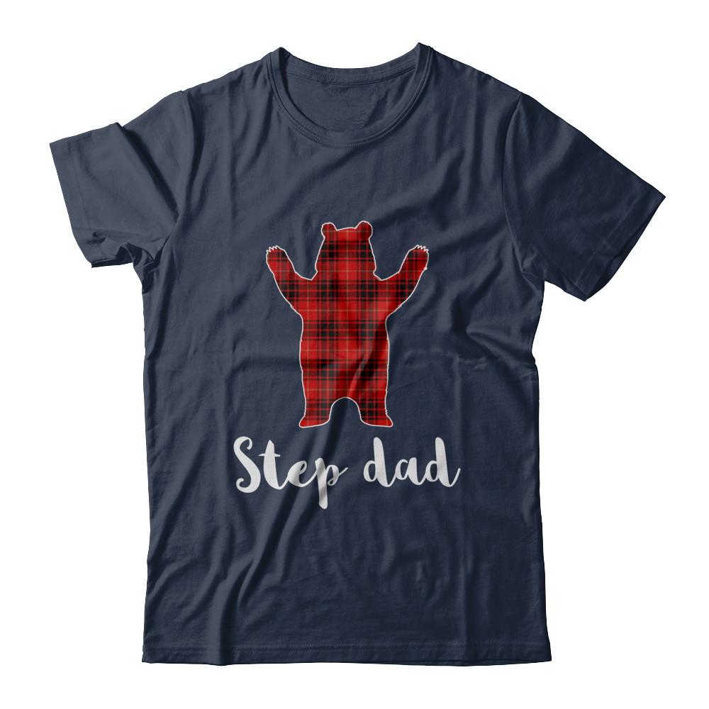 Red Step Dad Bear Buffalo Plaid Family Christmas Pajamas-T-Shirt & Sweatshirt-Classic T-Shirt-Navy