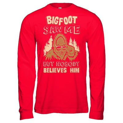 Bigfoot Saw Me But Nobody Believes Him-T-Shirt & Hoodie-Long Sleeve T-Shirt-Red
