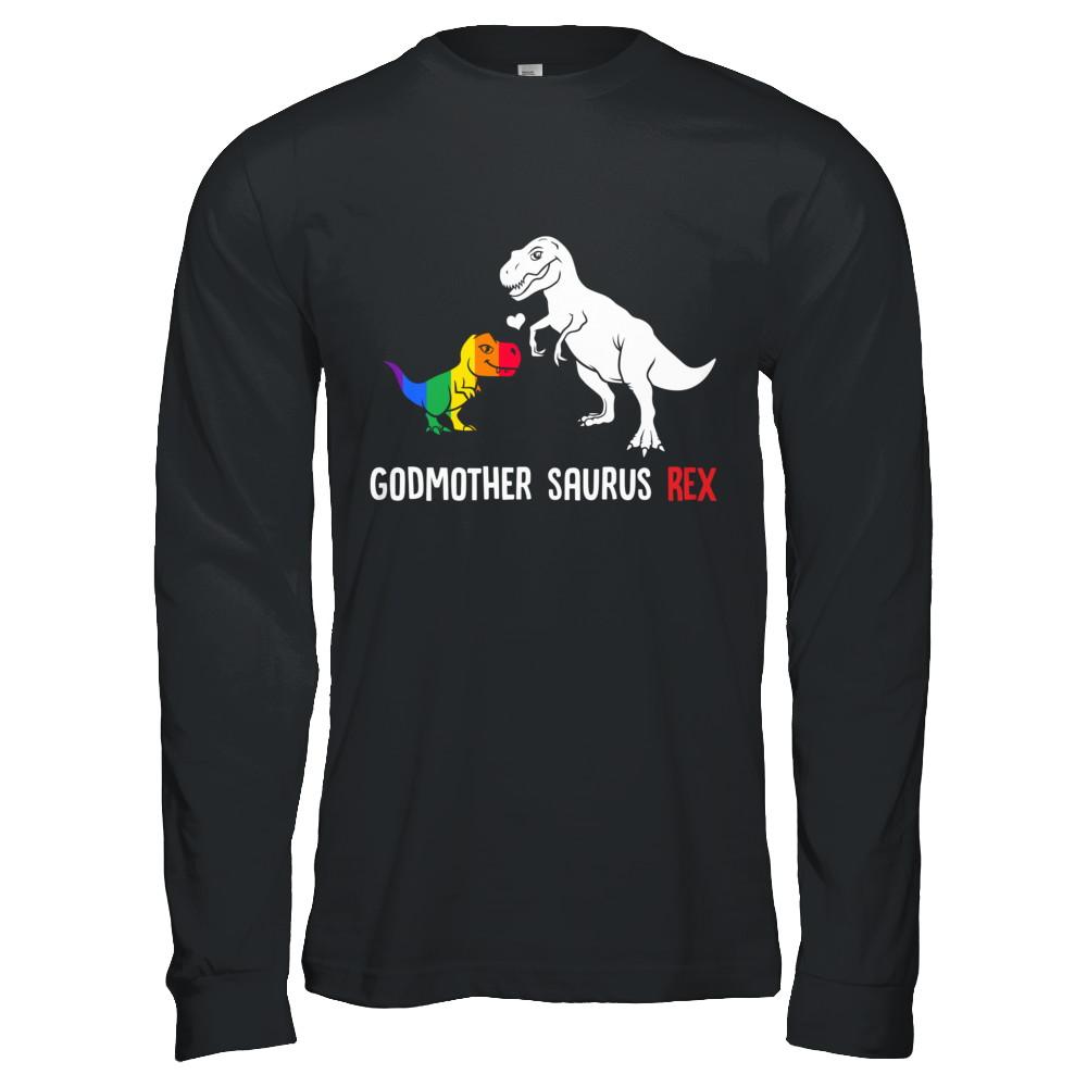 Godmother Saurus T-Rex Dinosaur Gift LGBT Support-T-Shirt & Hoodie-Long Sleeve T-Shirt-Black