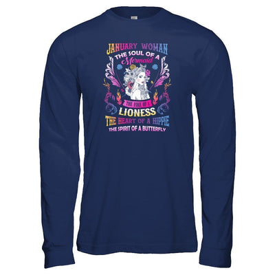 January Woman The Soul Of A Mermaid Birthday-T-Shirt & Tank Top-Long Sleeve T-Shirt-Navy