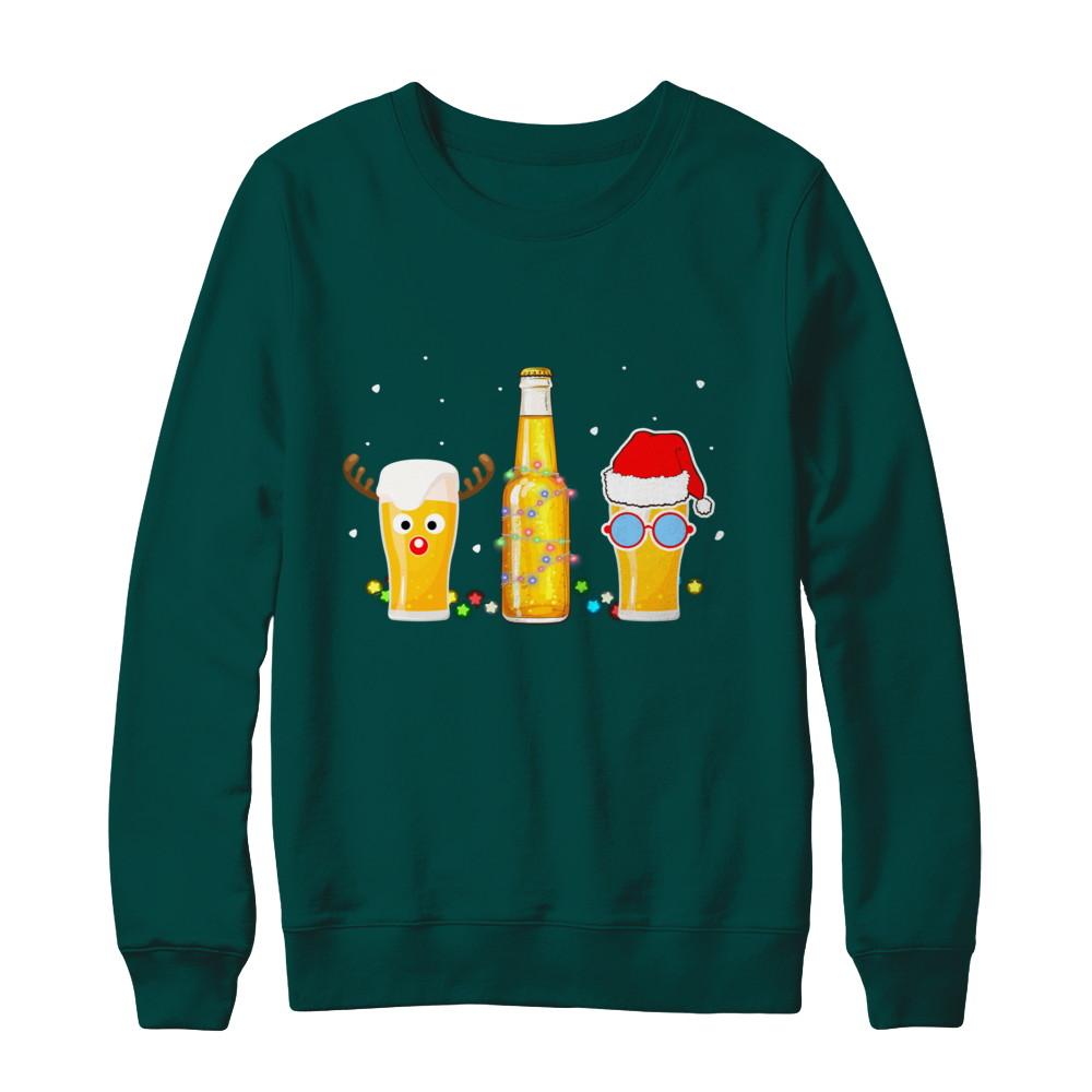 Xmas Merry Christmas Drinking Beer Gift-T-Shirt & Sweatshirt-Crewneck Sweatshirt-Deep Forest