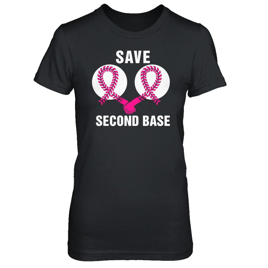 Save The Second Base Breast Cancer Awareness Baseball-T-Shirt & Hoodie-Women's T-Shirt-Black