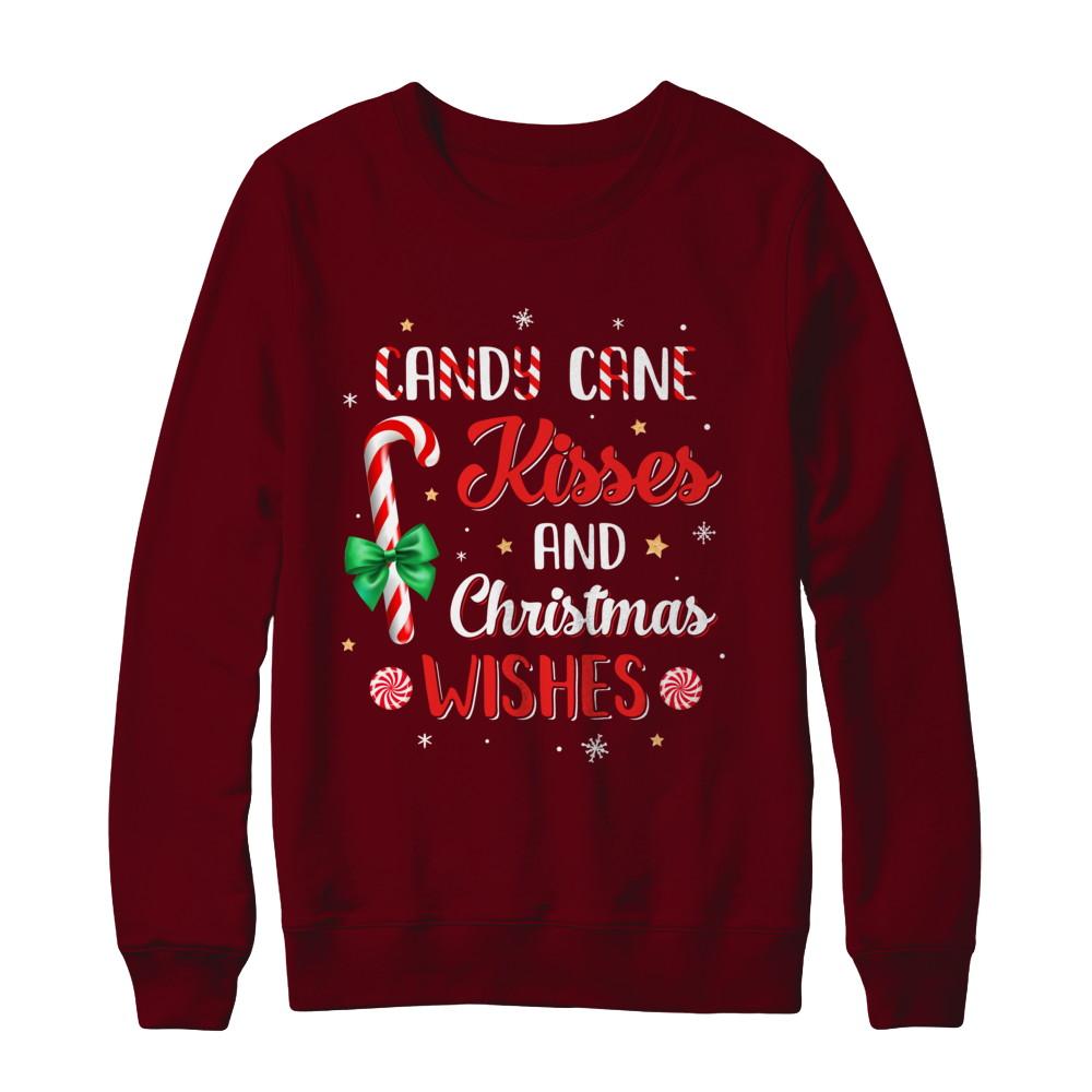 Candy Cane Kisses And Christmas Wishes Gifts-T-Shirt & Sweatshirt-Crewneck Sweatshirt-Maroon