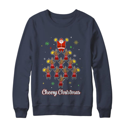 Cheery Christmas Funny Reindeer Santa Claus Cheerleader-T-Shirt & Sweatshirt-Crewneck Sweatshirt-Navy