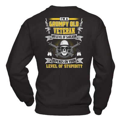 I'm A Grumpy Old Veteran My Level Of Sarcasm-T-Shirt & Hoodie-Crewneck Sweatshirt-Black