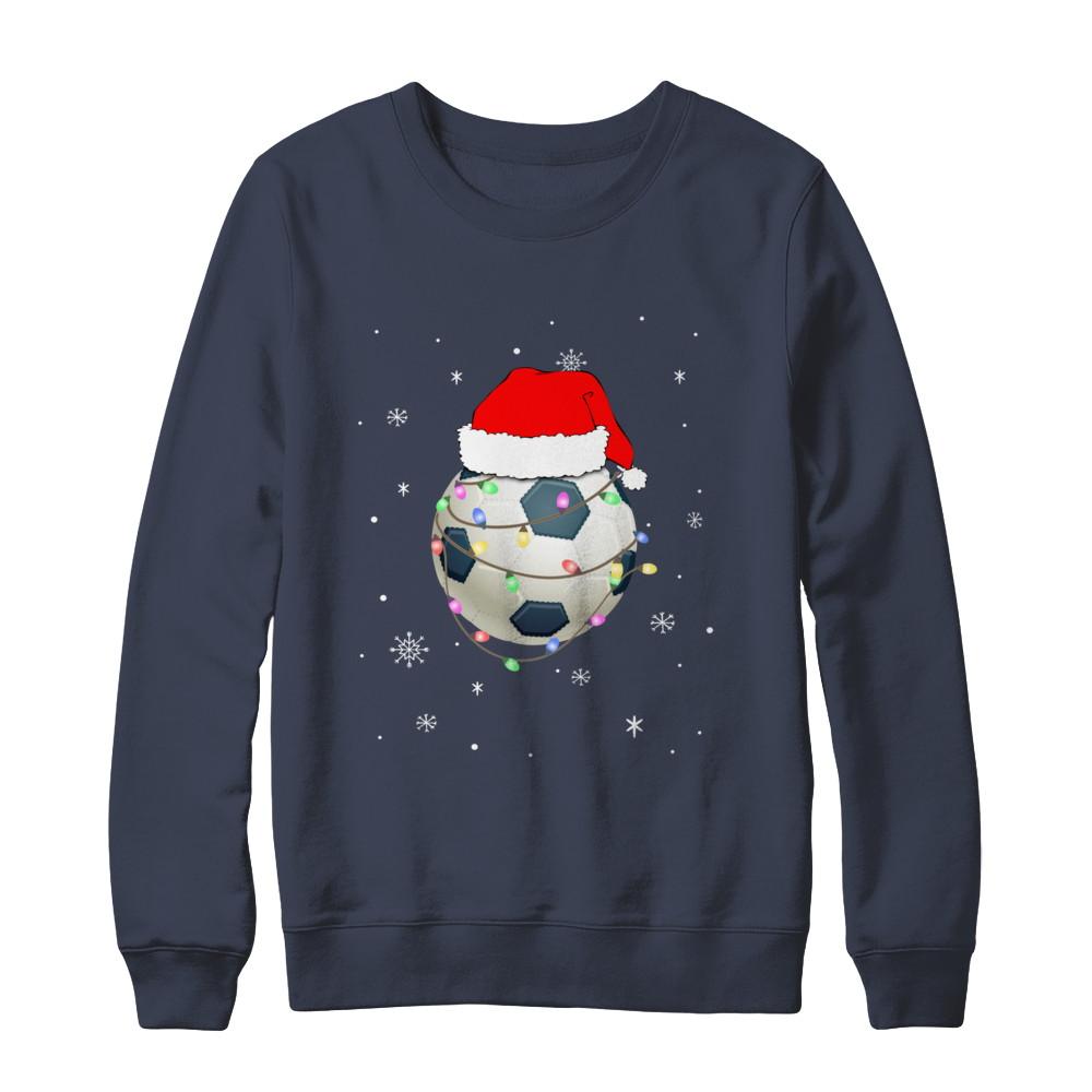 Santa Hat Soccer Christmas Gifts-T-Shirt & Sweatshirt-Crewneck Sweatshirt-Navy