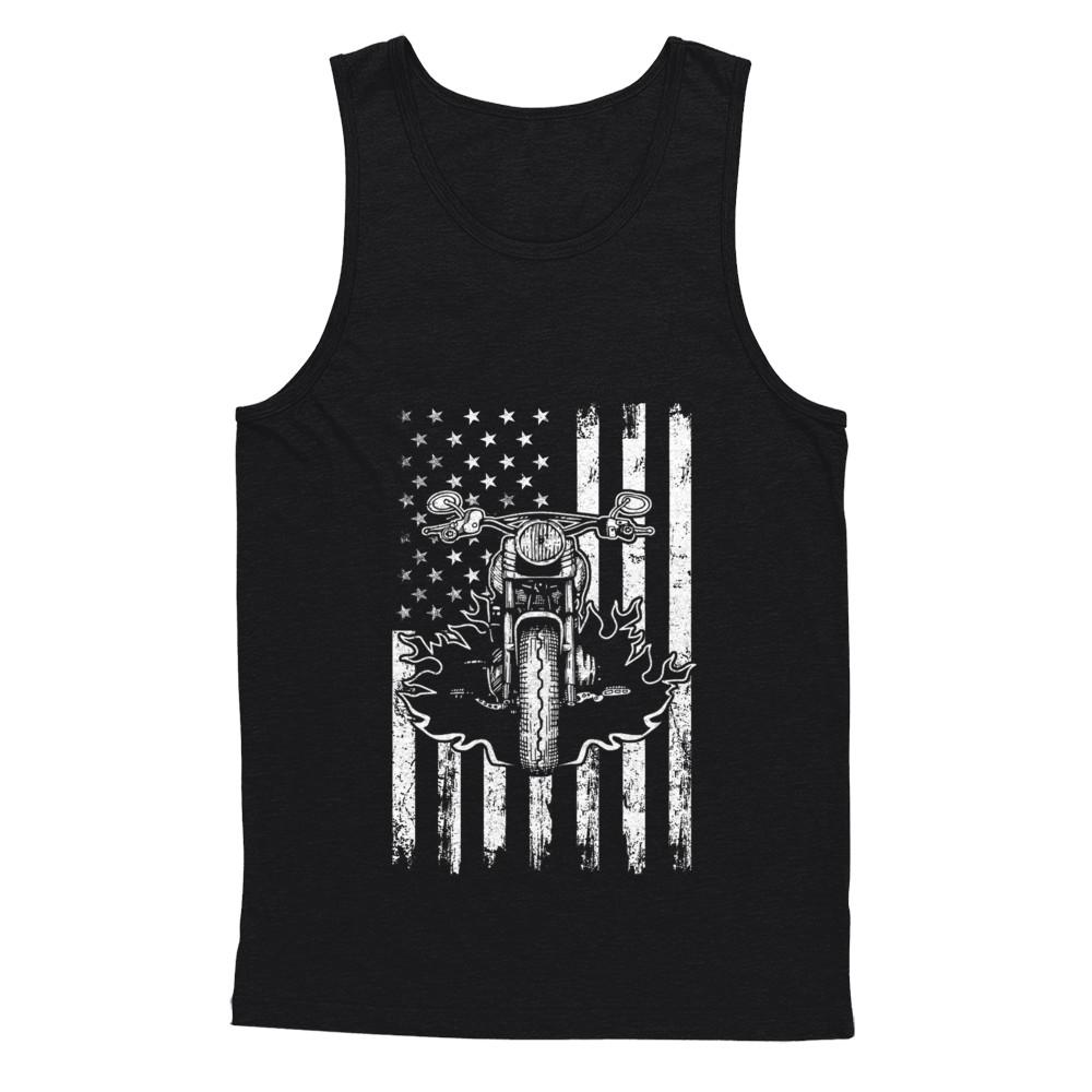 American Motorcycle Motorbike Us Flag Cool Biker-T-Shirt & Hoodie-Unisex Tank-Black