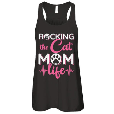Rocking The Cat Mom Life-T-Shirt & Tank Top-Women's Flowy Racerback Tank-Black