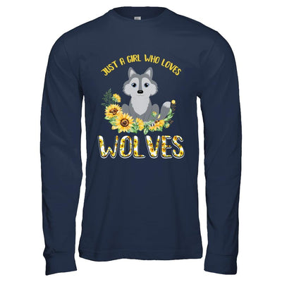 Just A Girl Who Loves Wolves And Sunflowers-T-Shirt & Hoodie-Long Sleeve T-Shirt-Navy