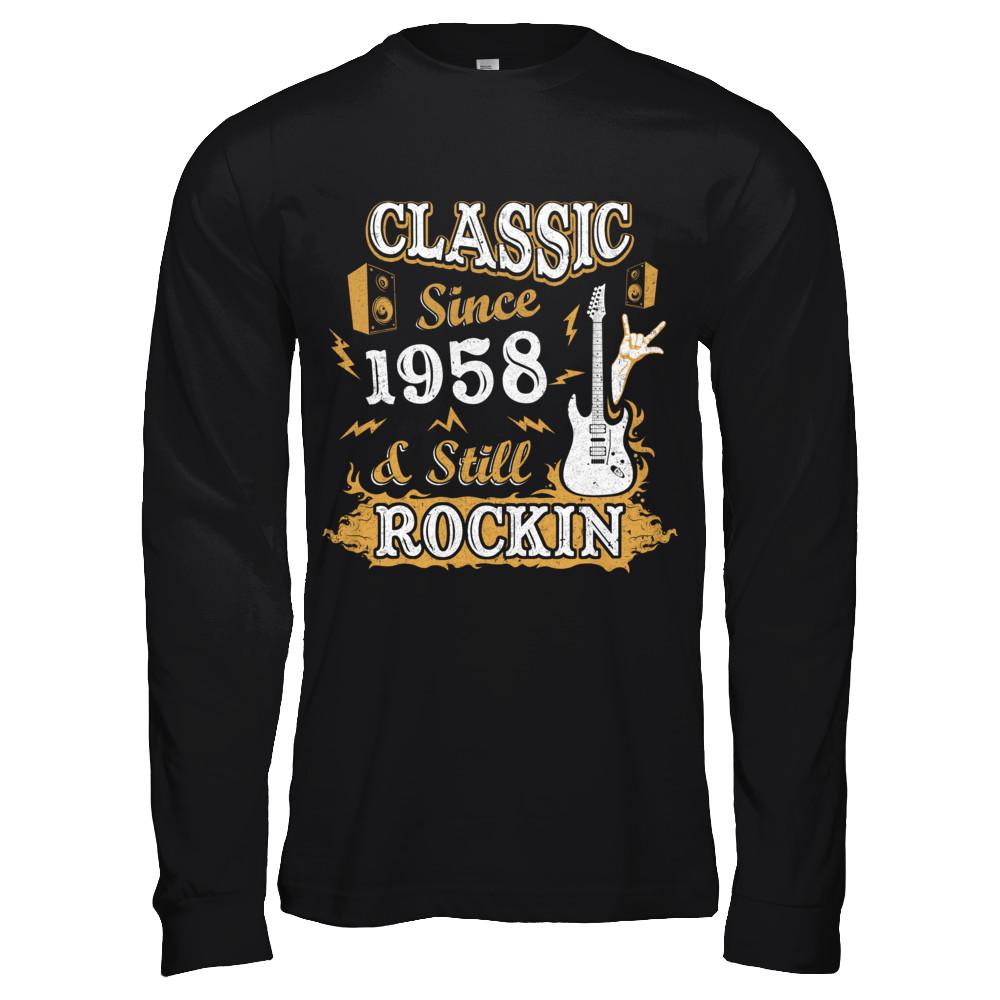 Vintage Classic Since 1958 With Rockin 63th Birthday-T-Shirt & Hoodie-Long Sleeve T-Shirt-Black
