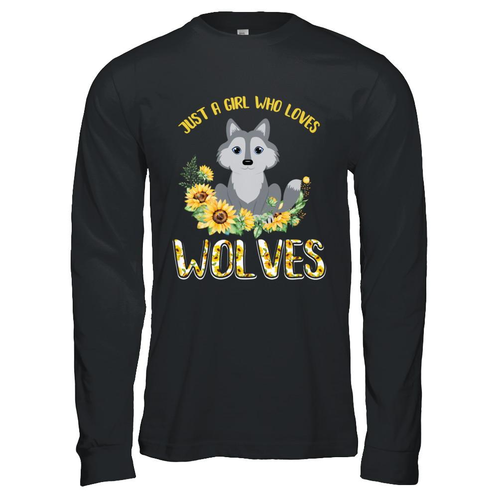 Just A Girl Who Loves Wolves And Sunflowers-T-Shirt & Hoodie-Long Sleeve T-Shirt-Black