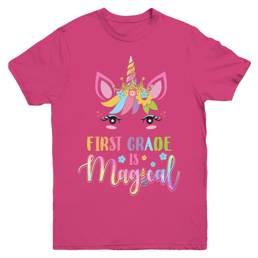 First Grade Is Magical Unicorn Back To School 1st Grade Youth-Youth Shirt-Youth T-Shirt-Heliconia