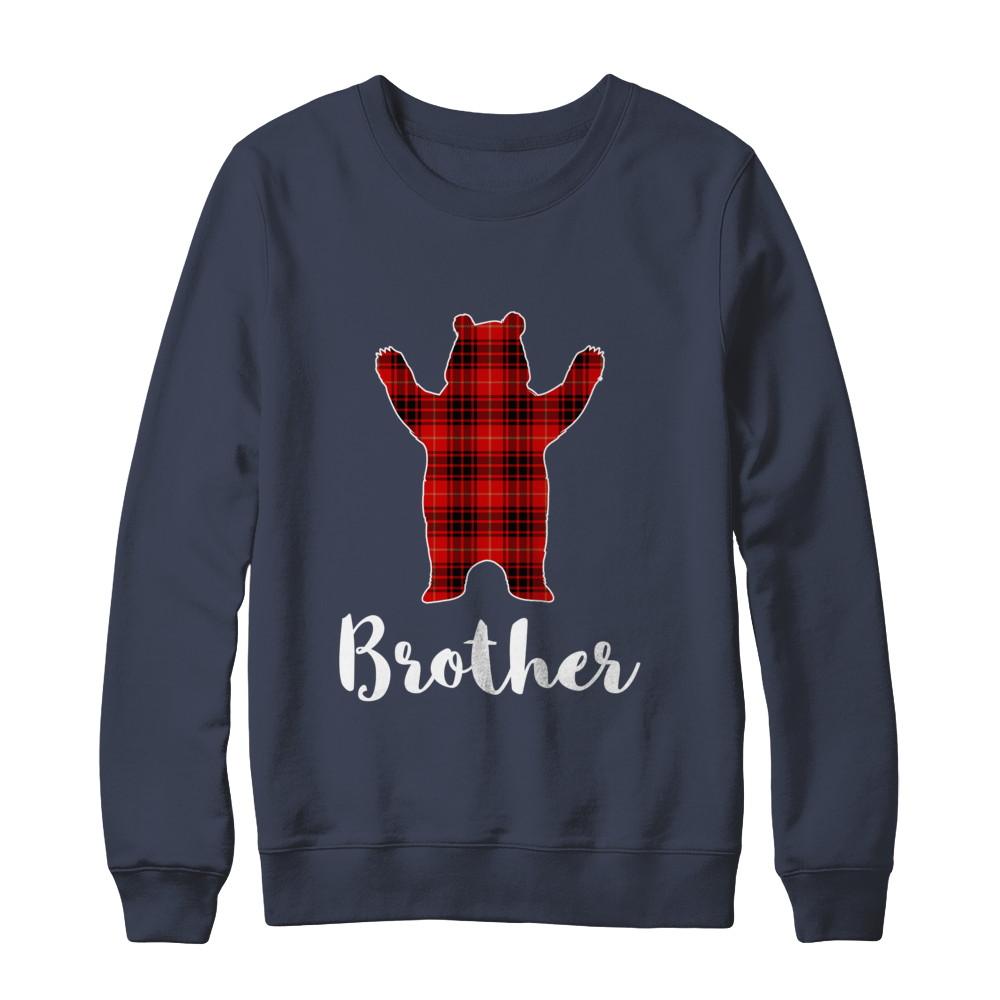 Red Brother Bear Buffalo Plaid Family Christmas Pajamas-T-Shirt & Sweatshirt-Crewneck Sweatshirt-Navy