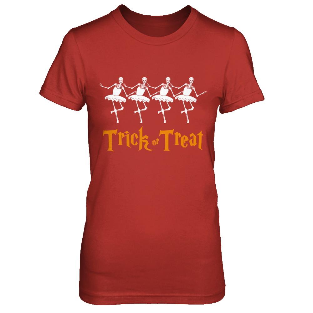 Trick Or Treat Ballet Skeleton Happy Halloween-T-Shirt & Hoodie-Women's T-Shirt-Red