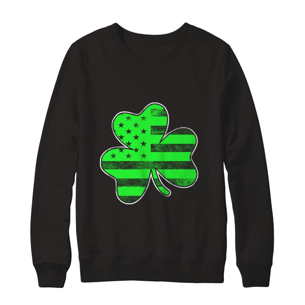 Vintage AMERICAN FLAG Ireland Shamrock St Patricks Day-T-Shirt & Hoodie-Crewneck Sweatshirt-Black