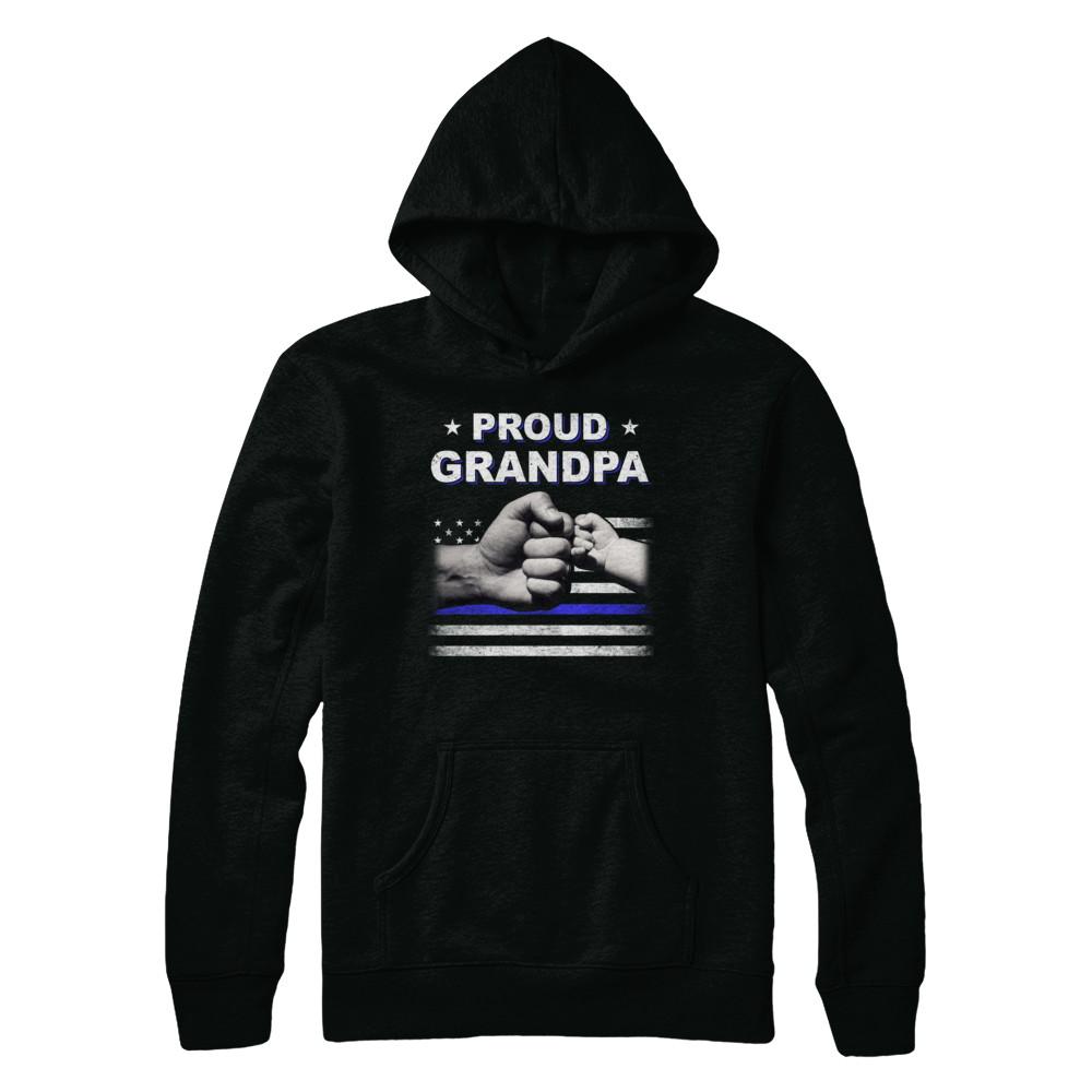 Proud Grandpa Police Thin Blue Line Flag Fathers Day-T-Shirt & Hoodie-Pullover Hoodie-Black