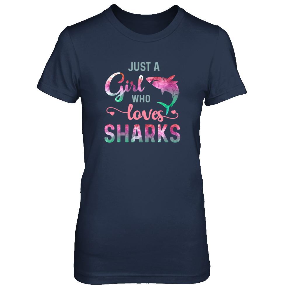 Just A Girl Who Loves Sharks Shark Lover-T-Shirt & Tank Top-Women's T-Shirt-Navy