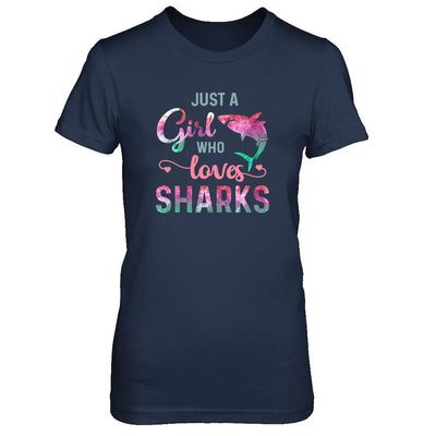 Just A Girl Who Loves Sharks Shark Lover-T-Shirt & Tank Top-Women's T-Shirt-Navy