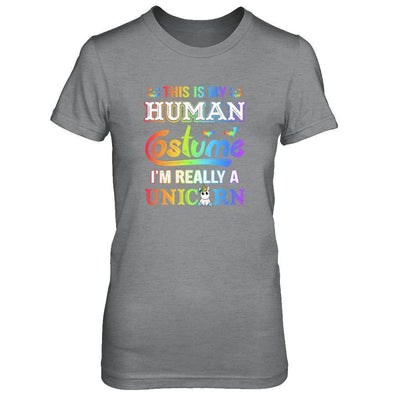 Halloween This Is My Human Costume I'm Really A Unicorn-T-Shirt & Tank Top-Women's T-Shirt-Sport Grey