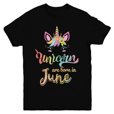 Cute Unicorns Are Born In June Birthday Gift Youth-Youth Shirt-Youth T-Shirt-Black