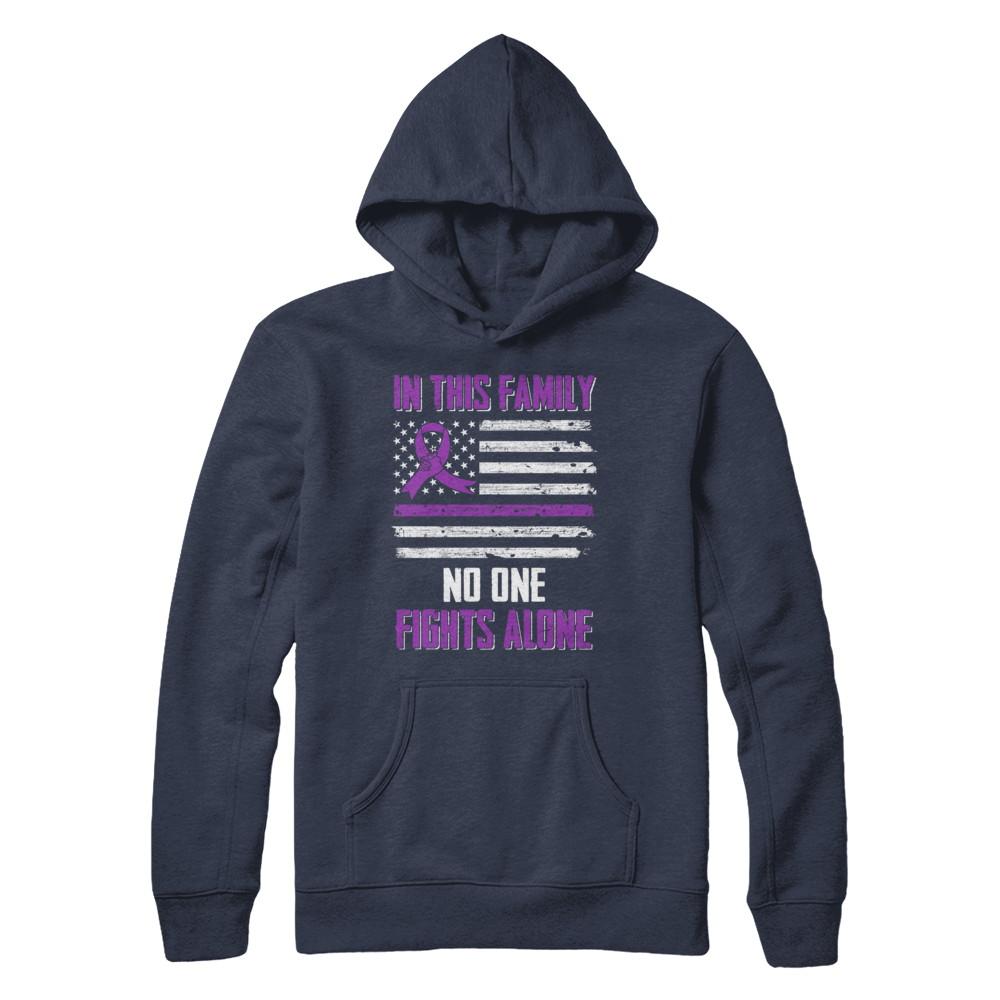 In This Family No One Fights Alone Pancreatic Cancer-T-Shirt & Hoodie-Pullover Hoodie-Navy