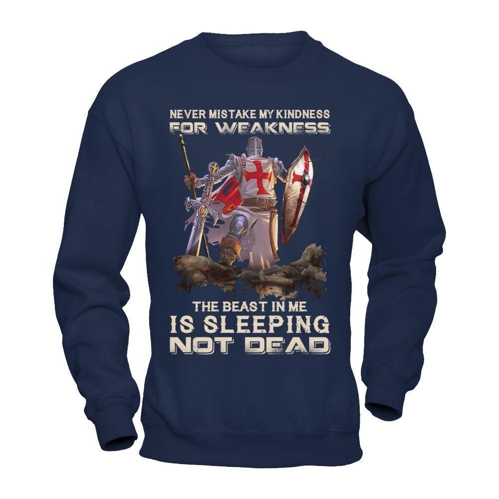 Knight Templar My Kindness For Weakness The Beast In Me Is Sleeping Not Dead-T-Shirt & Hoodie-Crewneck Sweatshirt-Navy