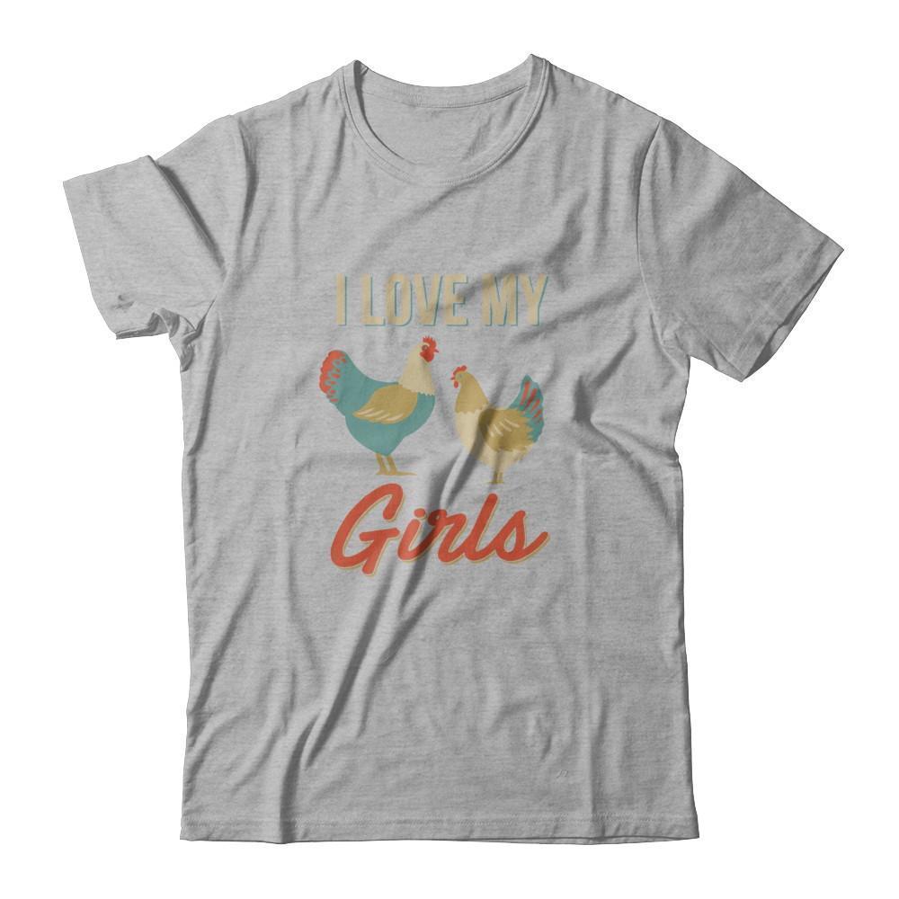 Vintage Retro I Love My Girls Funny Chicken Farmer-T-Shirt & Tank Top-Premium T-Shirt-Heather Gray