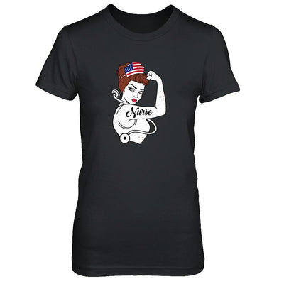 Nurse Vet Strong Woman American Flag Nursing 4Th Of July-T-Shirt & Tank Top-Women's T-Shirt-Black