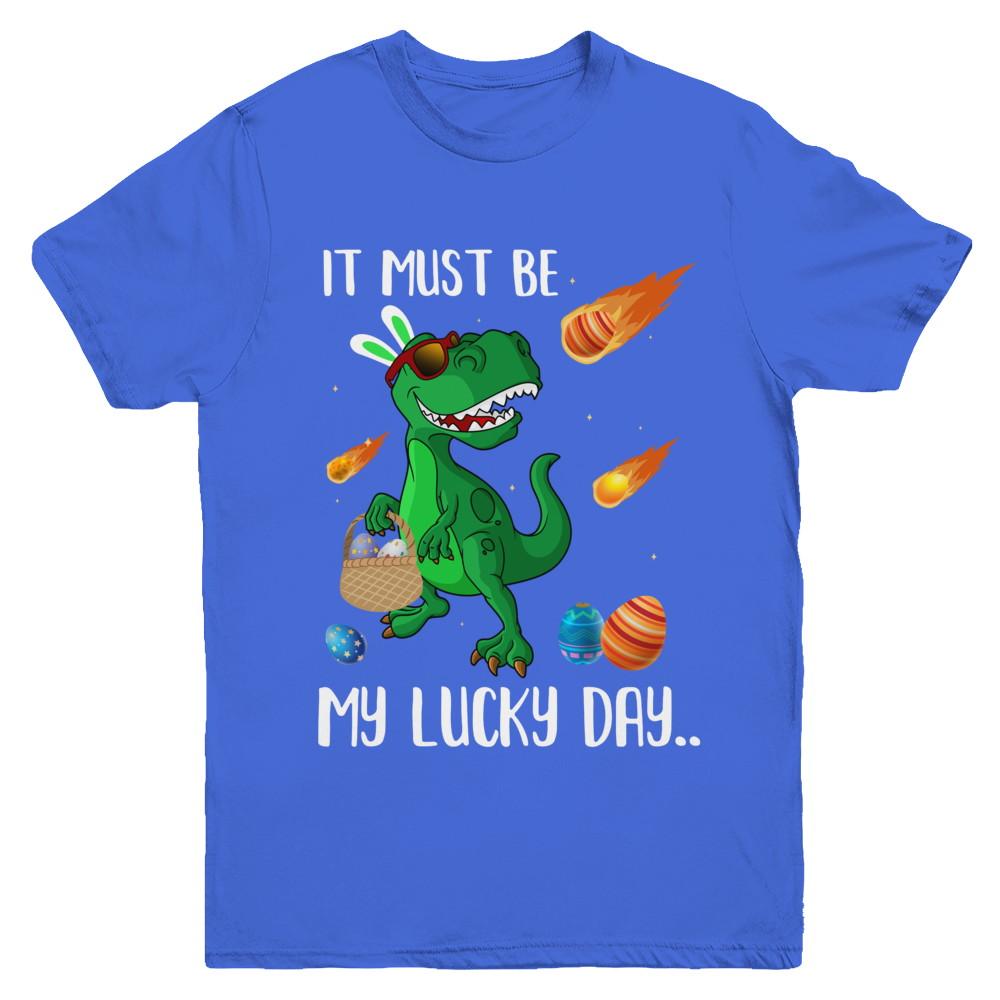 Funny Easter Bunny Dinosaur It Must Be My Lucky Day Youth-Youth Shirt-Youth T-Shirt-Royal