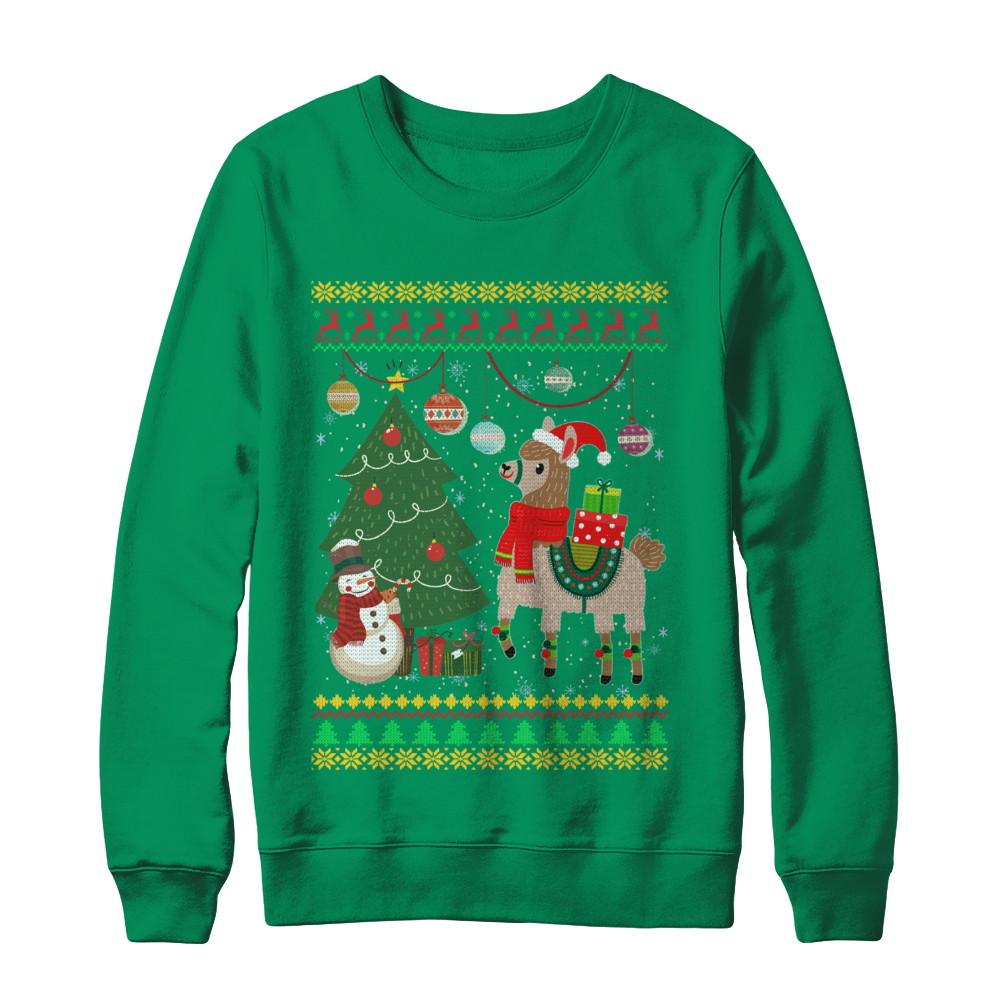 Funny Llama Christmas Cute Family Ugly Sweater-T-Shirt & Sweatshirt-Crewneck Sweatshirt-Irish Green