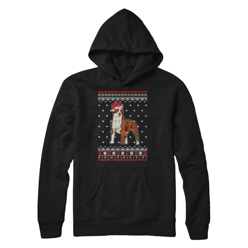 Pitbull Christmas Ugly Sweater Lights Dog Xmas Gift-T-Shirt & Sweatshirt-Pullover Hoodie-Black