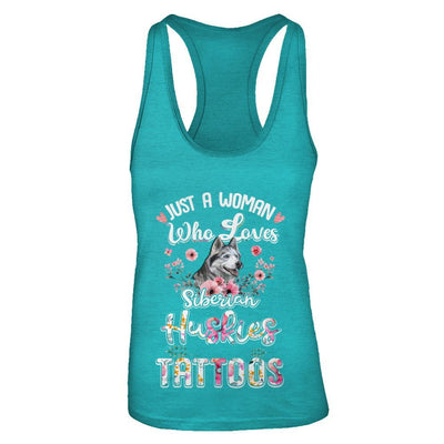 Just A Woman Who Loves Siberian Huskies And Has Tattoos-T-Shirt & Tank Top-Women's Ideal Racerback Tank-Tahiti Blue