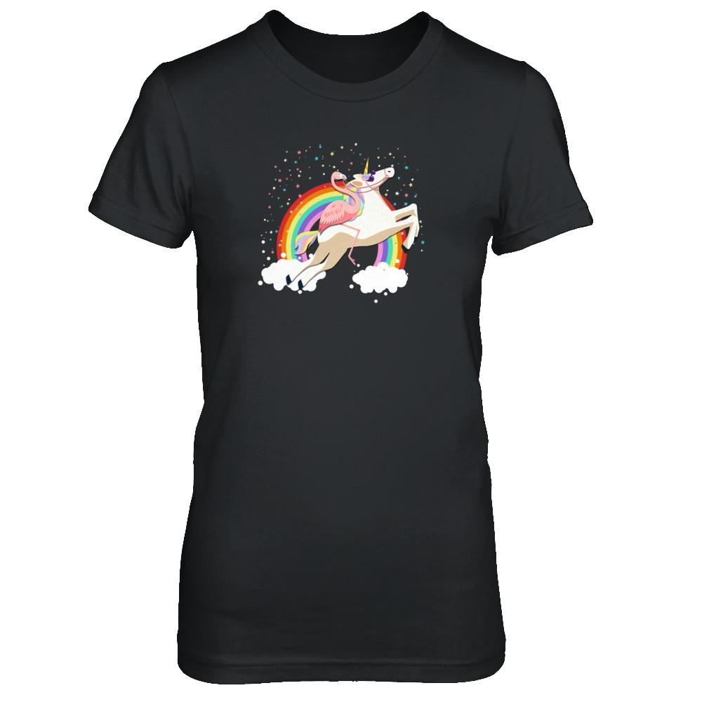 Flamingo Pink Bird Riding Unicorn-T-Shirt & Tank Top-Women's T-Shirt-Black