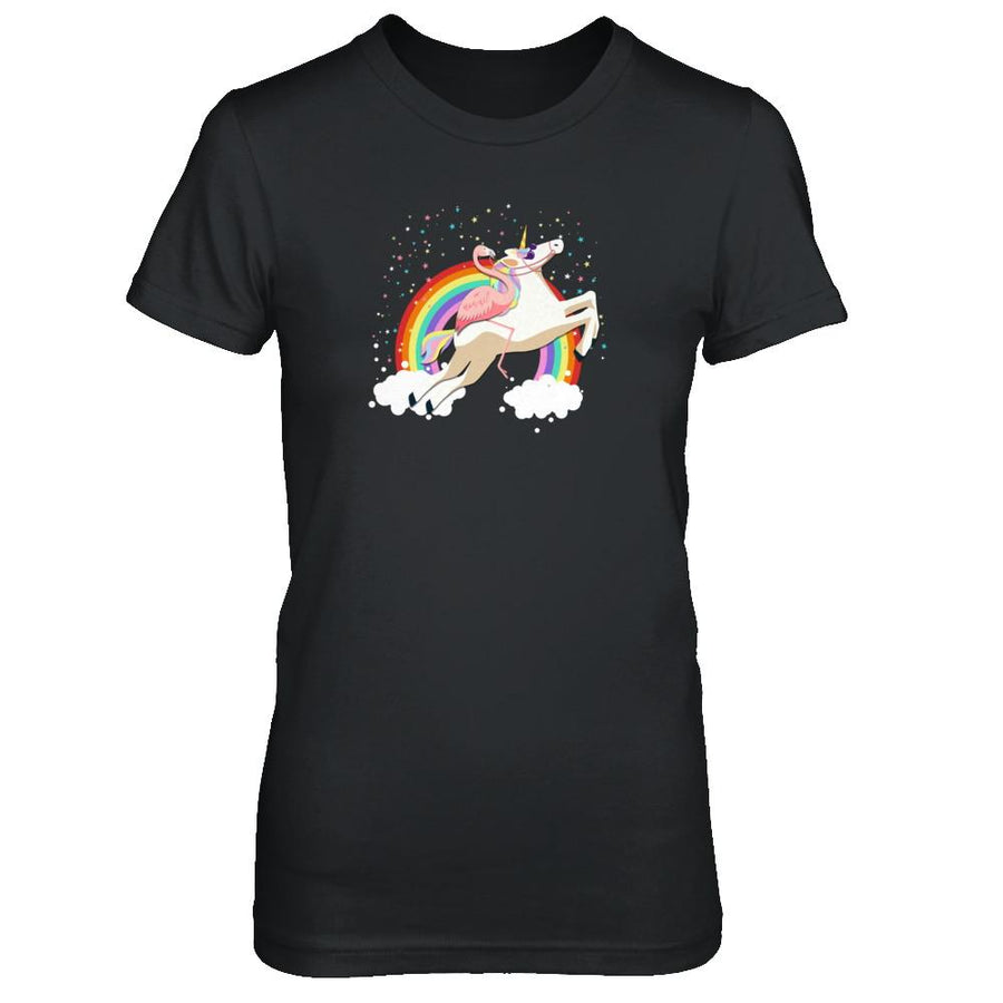 Flamingo Pink Bird Riding Unicorn-T-Shirt & Tank Top-Women's T-Shirt-Black