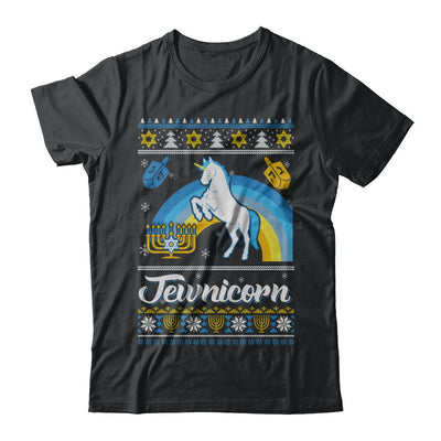 Funny Ugly Hanukkah Sweater Unicorn Jewnicorn-T-Shirt & Sweatshirt-Classic T-Shirt-Black