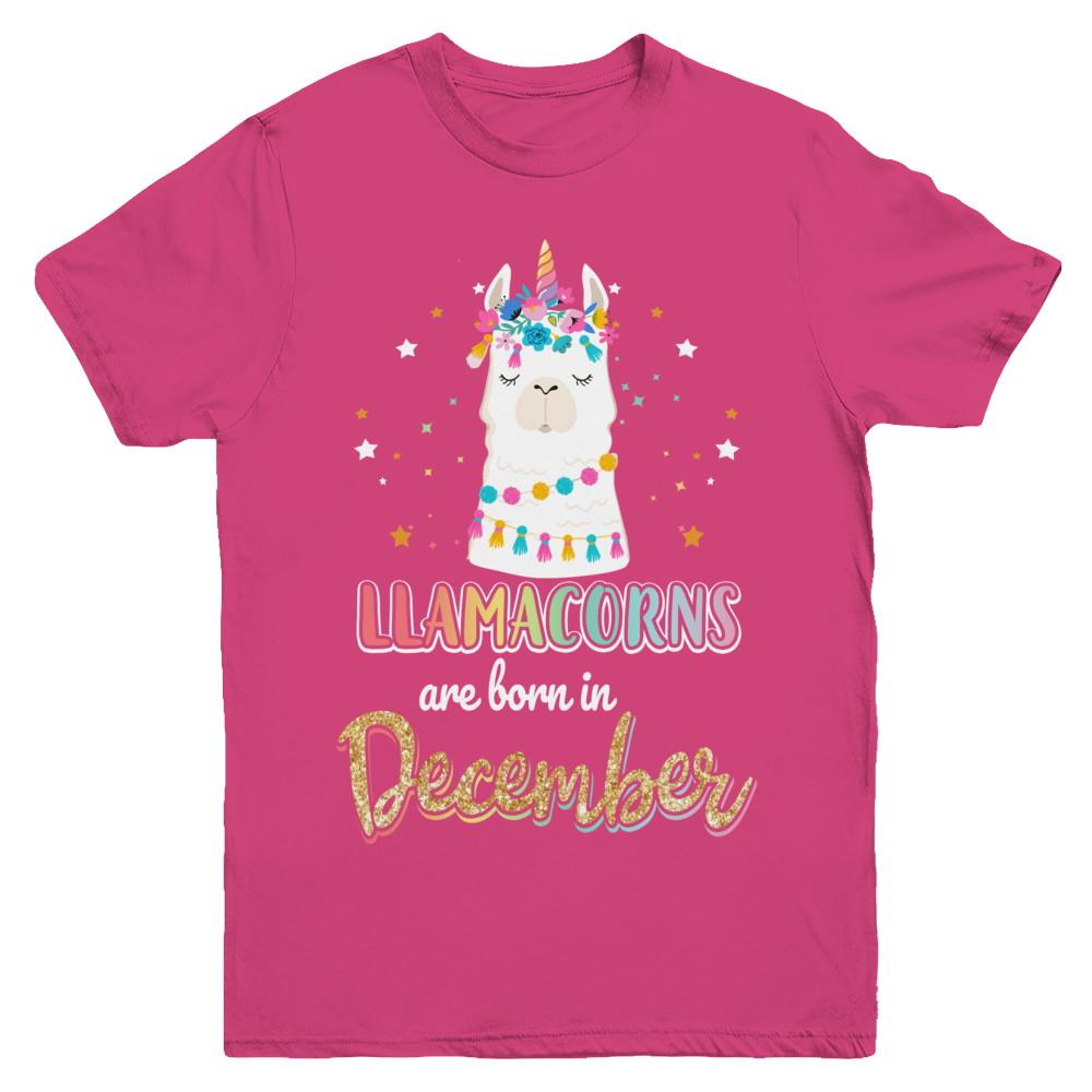 Llama Unicorn Llamacorns Born In December Birthday Gift Youth-Youth Shirt-Youth T-Shirt-Heliconia